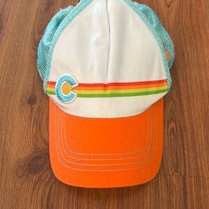 Aksels orange white rainbow mesh snap back cap baseball cap